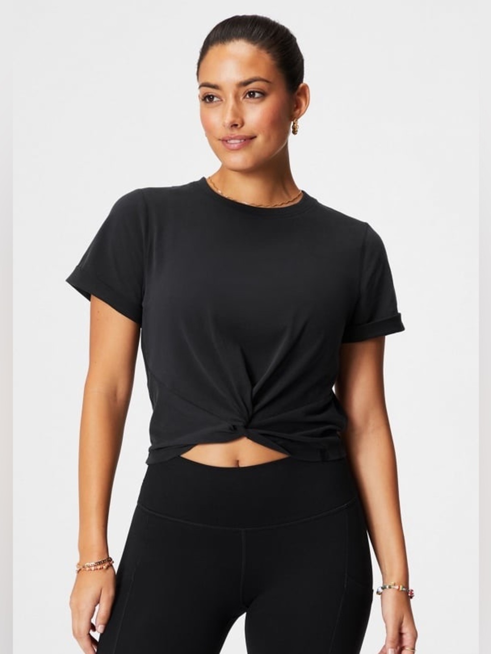 FABLETICS FRONT-TWIST TEE, BLACK size small